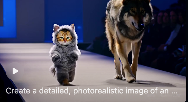 Kitten in Wolf Costume Struts Down Catwalk with Majestic Wolf